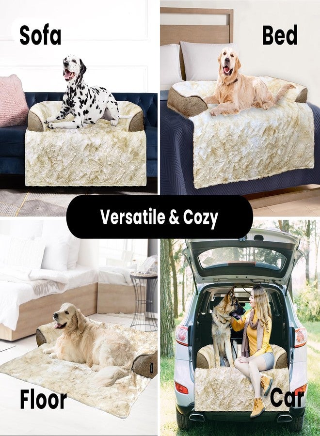 blunique Calming Extra Large Dog Couch Bed, 45 x 37 inch Waterproof Removable Pet Mat Couch Cover for Furniture Protector, Non-Slip Fluffy Pelsbarn Dog Bed for Couch, Sofa, Car - Tie-Dye Khaki - Image 4
